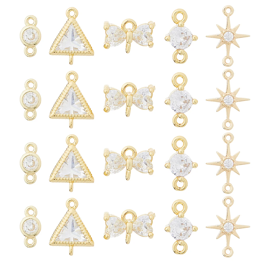 20Pcs 5 Styles Brass Pave Clear Cubic Zirconia Connector Charms Mixed Shapes Real 18K Gold Plated 4~11.5x6~10x2~8mm
20Pcs 5 Styles Brass Pave Clear Cubic Zirconia Connector Charms Mixed Shapes Real 18K Gold Plated 4~11.5x6~10x2~8mm