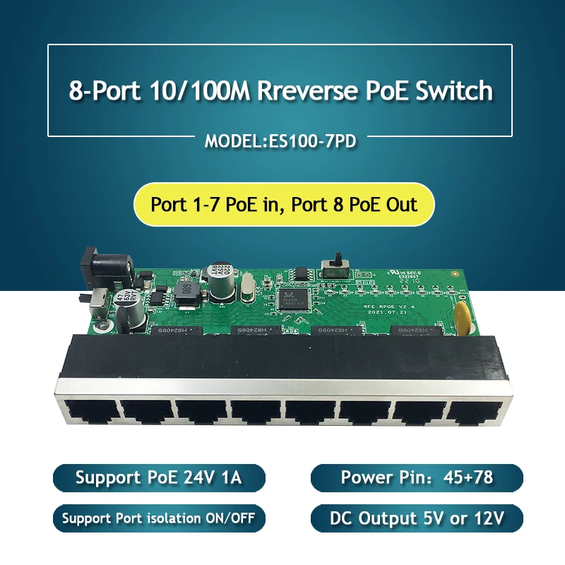 5PCS 8-Port 10/100M Ethernet POE Switch DC 5V 24V Reverse Switch PCB Board for Network Equipment
5PCS 8-Port 10/100M Ethernet POE Switch DC 5V 24V Reverse Switch PCB Board for Network Equipment