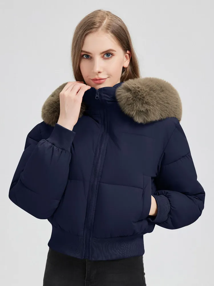 Women's Thickened down Cotton Jacket with Hood And Large Fur Collar Short Warm Bread Style Coat Polyester Fiber Inner Liner
Women's Thickened down Cotton Jacket with Hood And Large Fur Collar Short Warm Bread Style Coat Polyester Fiber Inner Liner