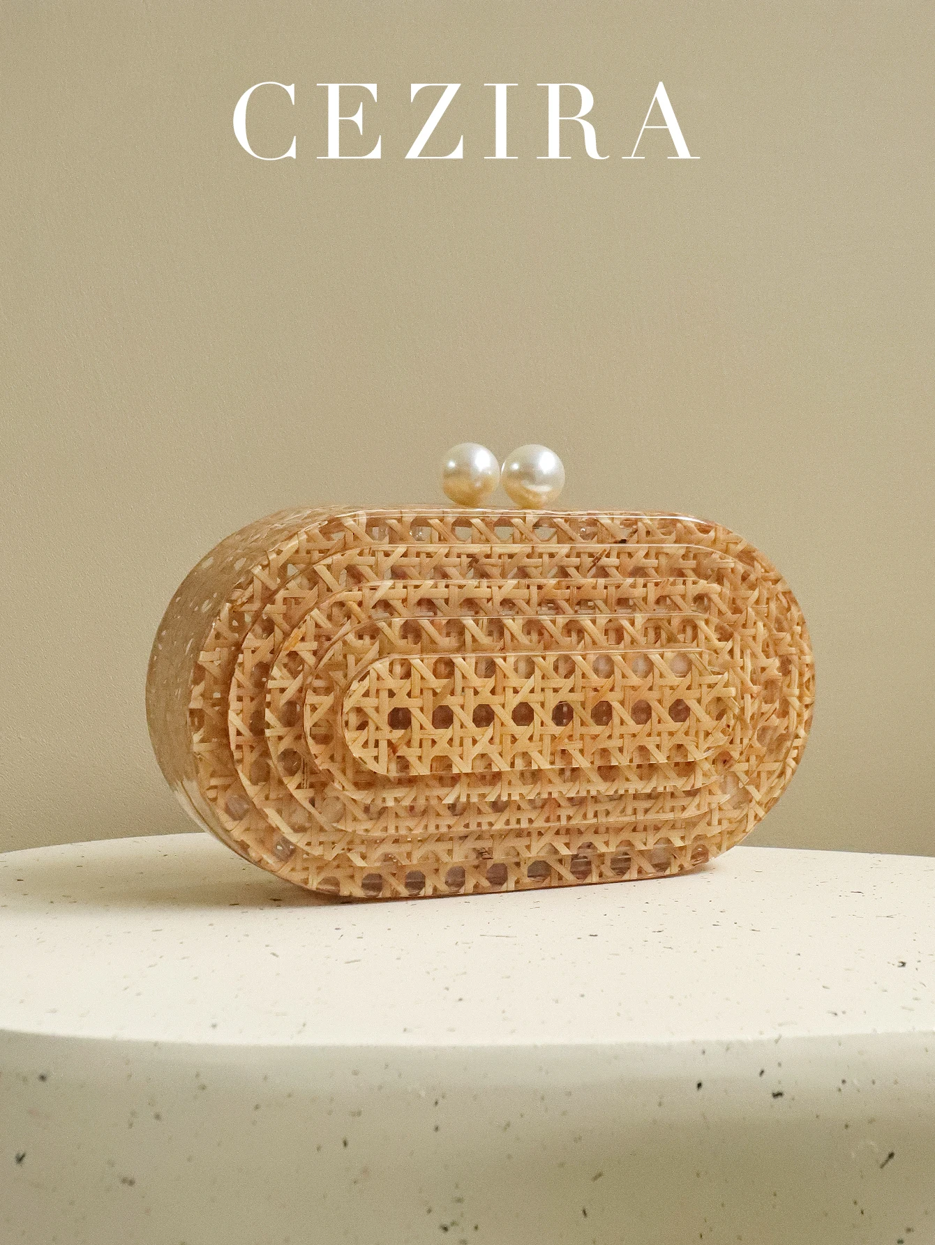 CEZIRA Women's Elegant Fashionable Rattan Woven Clear Acrylic Clutch Pearl Decoration Long Chain Evening Bag for Banquet Ball
CEZIRA Women's Elegant Fashionable Rattan Woven Clear Acrylic Clutch Pearl Decoration Long Chain Evening Bag for Banquet Ball