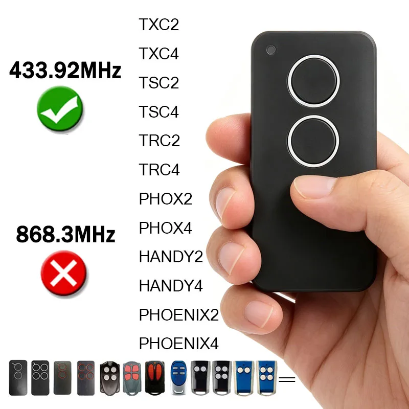 PHOX2 PHOX4 PHOENIX2 PHOENIX4 PHOX 2 4 PHOENIX 2 4 TSC2 TRC2 Remote Control for Gate 433.92MHz Garage Remote Control Commands
PHOX2 PHOX4 PHOENIX2 PHOENIX4 PHOX 2 4 PHOENIX 2 4 TSC2 TRC2 Remote Control for Gate 433.92MHz Garage Remote Control Commands