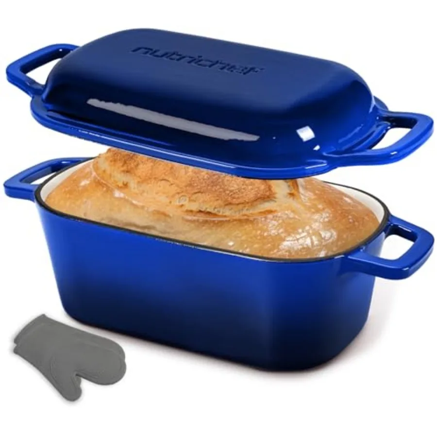 10" Enameled Cast Iron Bread Pan with Lid Oval Loaf Dutch Oven with Silicone Gloves Oven-Safe to 500°F for Baking Roasting Stew
10" Enameled Cast Iron Bread Pan with Lid Oval Loaf Dutch Oven with Silicone Gloves Oven-Safe to 500°F for Baking Roasting Stew