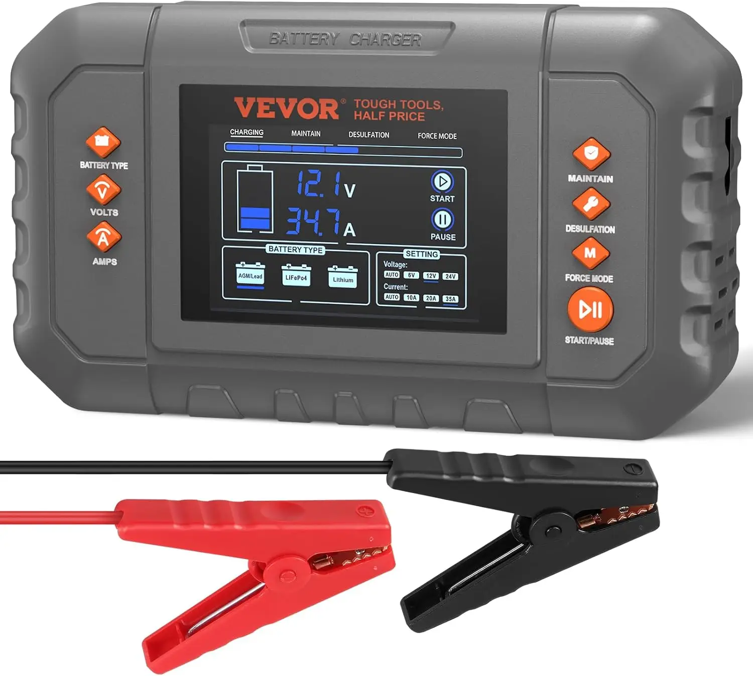 Smart Battery Charger, 35-Amp, Lithium LiFePO4 Lead-Acid (AGM/Gel/SLA) Car Battery Charger with LCD Display, Trickle Charger
Smart Battery Charger, 35-Amp, Lithium LiFePO4 Lead-Acid (AGM/Gel/SLA) Car Battery Charger with LCD Display, Trickle Charger