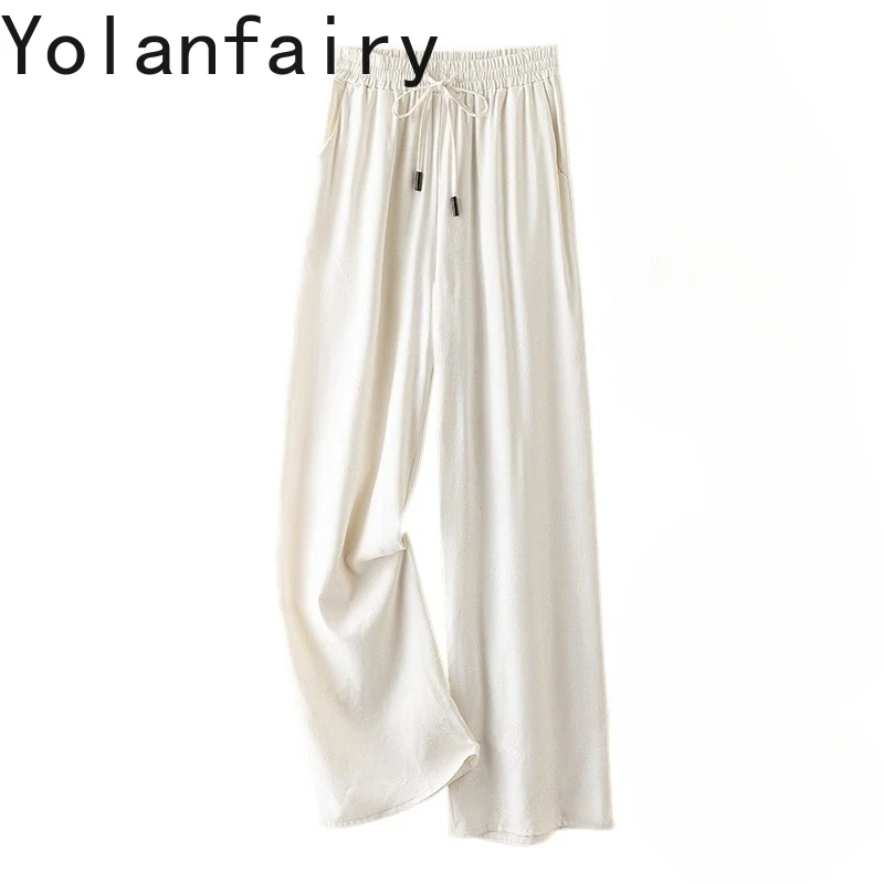 YOLANFAIRY 100% Pure Mulberry Silk Summer Pants Woman Elastic Waist Korean Style Jacquard Wide Leg Pants Drawstring Trousers 통바지
YOLANFAIRY 100% Pure Mulberry Silk Summer Pants Woman Elastic Waist Korean Style Jacquard Wide Leg Pants Drawstring Trousers 통바지