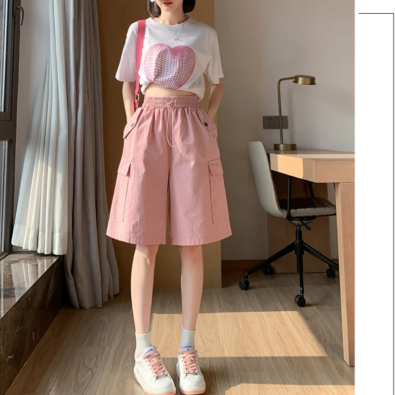 Women's Pink Vintage Baggy Cargo Wide Leg Shorts Fashion Pocket High Waist Straight Pants Street Mopping Trouser Ladies Summer
Women's Pink Vintage Baggy Cargo Wide Leg Shorts Fashion Pocket High Waist Straight Pants Street Mopping Trouser Ladies Summer