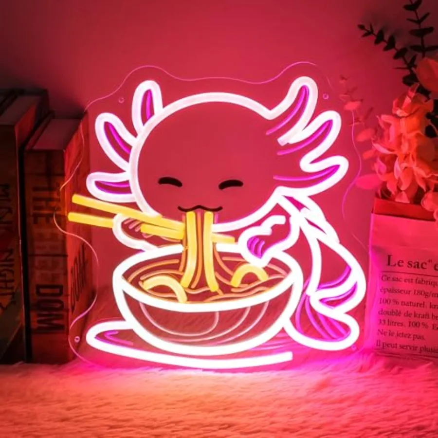 Axolotl Neon Sign, Dimmable Ramen Axolotl LED Neon Light, Cute Anime Japanese Noodles Light Up Sign, for Gaming Rooms Bedrooms
Axolotl Neon Sign, Dimmable Ramen Axolotl LED Neon Light, Cute Anime Japanese Noodles Light Up Sign, for Gaming Rooms Bedrooms