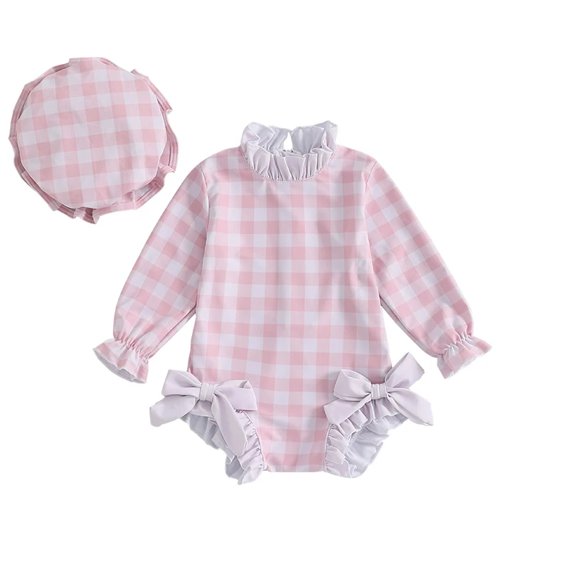 Baby Girl Rash Guard Swimsuit Plaid Print Long Sleeve Bow Bathing Suit with Swim Cap
Baby Girl Rash Guard Swimsuit Plaid Print Long Sleeve Bow Bathing Suit with Swim Cap