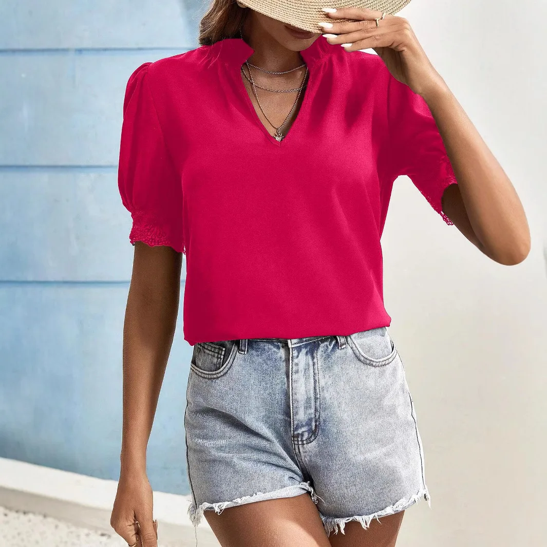 Summer Short Sleeve Tops For Women 2025 Fashion V-neck Loose Lace Shirts & Blouses Top Mujer Tees Elegant
Summer Short Sleeve Tops For Women 2025 Fashion V-neck Loose Lace Shirts & Blouses Top Mujer Tees Elegant