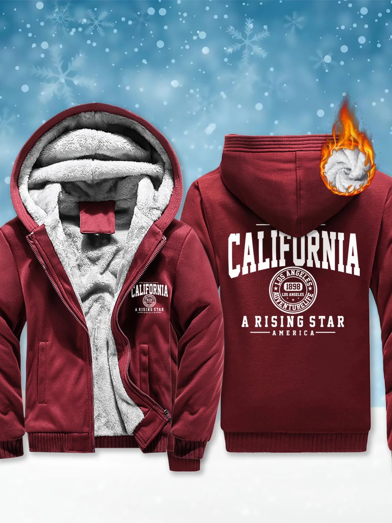 California A Rising Star Printing Male Streetwear Zipper Thick Jackets Casual Soft Hooded Jacket Warm Fleece Outdoor Hoodies
California A Rising Star Printing Male Streetwear Zipper Thick Jackets Casual Soft Hooded Jacket Warm Fleece Outdoor Hoodies