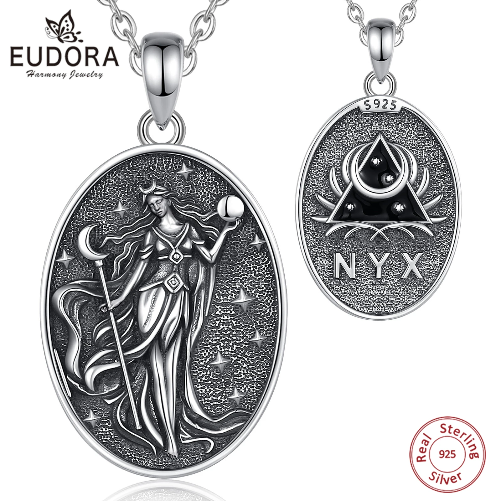 Eudora 925 Sterling Silver NYX Moon Goddess Necklace Dark goddess of Night NYX Pendant Wicca Pagan Hellenic Jewelry for Women
Eudora 925 Sterling Silver NYX Moon Goddess Necklace Dark goddess of Night NYX Pendant Wicca Pagan Hellenic Jewelry for Women