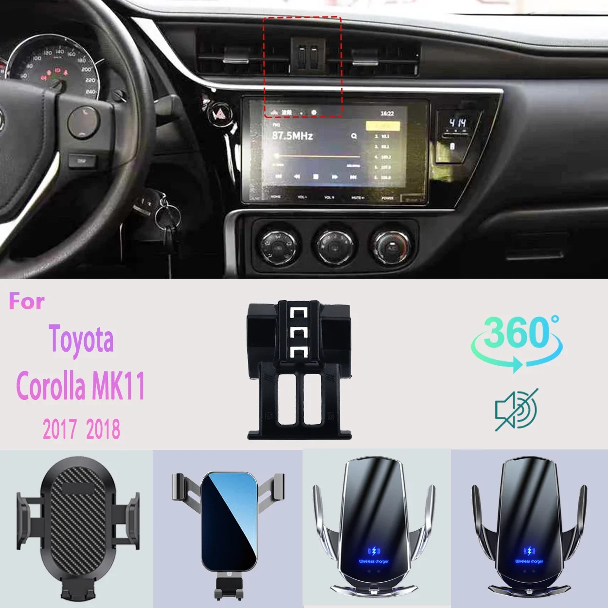 Car Phone Holder For Toyota Corolla MK11 2017 2018 Mobile Phone Support Car Mounts Wireless Charging Accessories 360° degrees
Car Phone Holder For Toyota Corolla MK11 2017 2018 Mobile Phone Support Car Mounts Wireless Charging Accessories 360° degrees