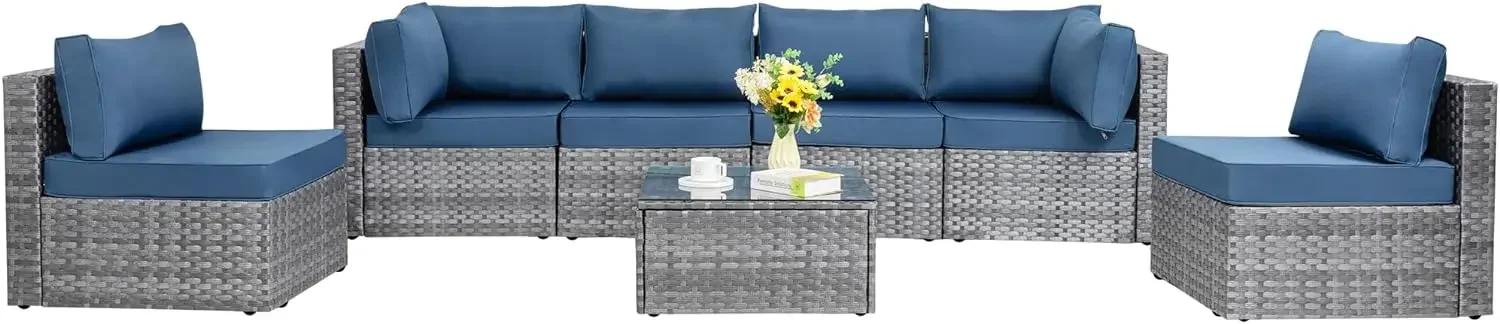 7 Pieces Outdoor Patio Sectional Sofa Couch, Wicker Rattan Furniture Conversation Sets with Washable Cushions
7 Pieces Outdoor Patio Sectional Sofa Couch, Wicker Rattan Furniture Conversation Sets with Washable Cushions
