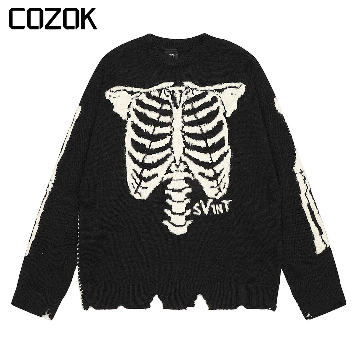 High Street Men Oversized Sweater Black Skeleton Bone Embroidery Pullover Casual Loose Unisex Fashion Hole Knitted Sweatshirt
High Street Men Oversized Sweater Black Skeleton Bone Embroidery Pullover Casual Loose Unisex Fashion Hole Knitted Sweatshirt