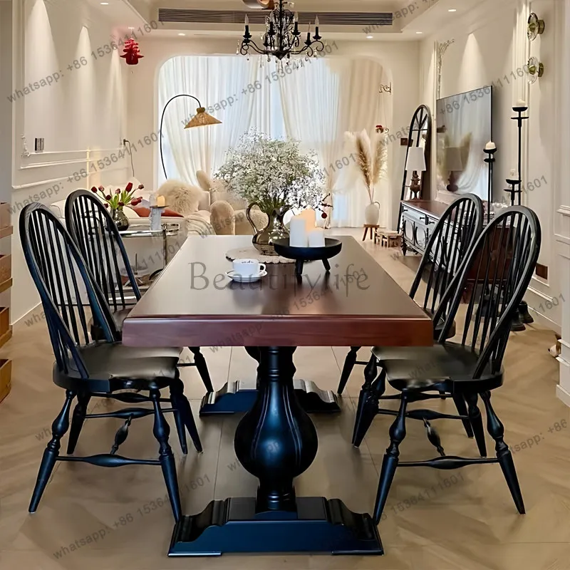 French retro solid wood dining table rectangular small apartment family dining table and chair combination
French retro solid wood dining table rectangular small apartment family dining table and chair combination