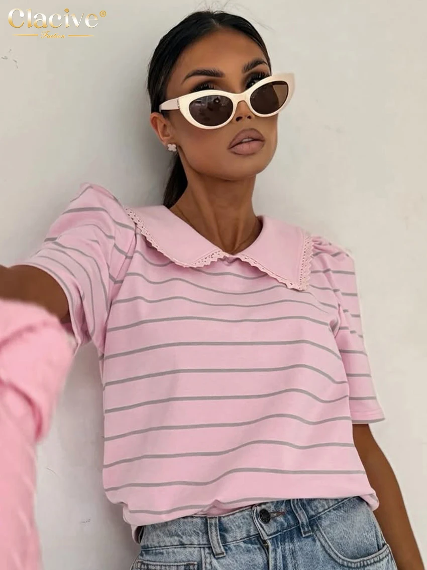 Clacive Summer Loose Stripe Print Women's T-Shirt 2026 Fashion Lapel Short Sleeve T Shirts Elegant Classic Top Female Clothing
Clacive Summer Loose Stripe Print Women's T-Shirt 2026 Fashion Lapel Short Sleeve T Shirts Elegant Classic Top Female Clothing