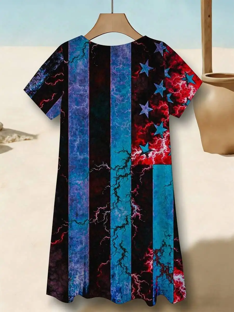 Abstract Stripes And Stars Print Women V Neck Short Sleeve Dress Breathable Casual Beach Vacation Outfit
Abstract Stripes And Stars Print Women V Neck Short Sleeve Dress Breathable Casual Beach Vacation Outfit