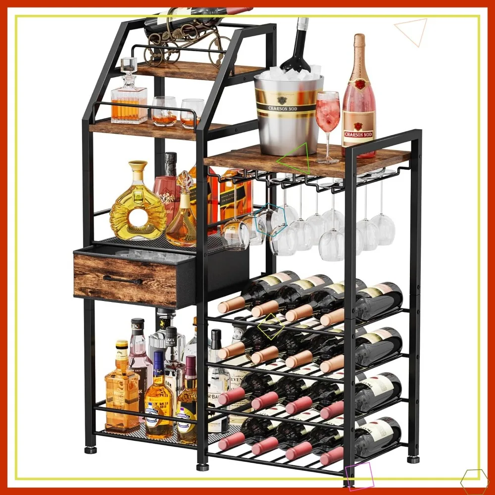 Multi-Tier Freestanding Wine Rack with Fabric Drawer and Glass Holder, Vintage Whiskey Cabinet for Home Storage
Multi-Tier Freestanding Wine Rack with Fabric Drawer and Glass Holder, Vintage Whiskey Cabinet for Home Storage