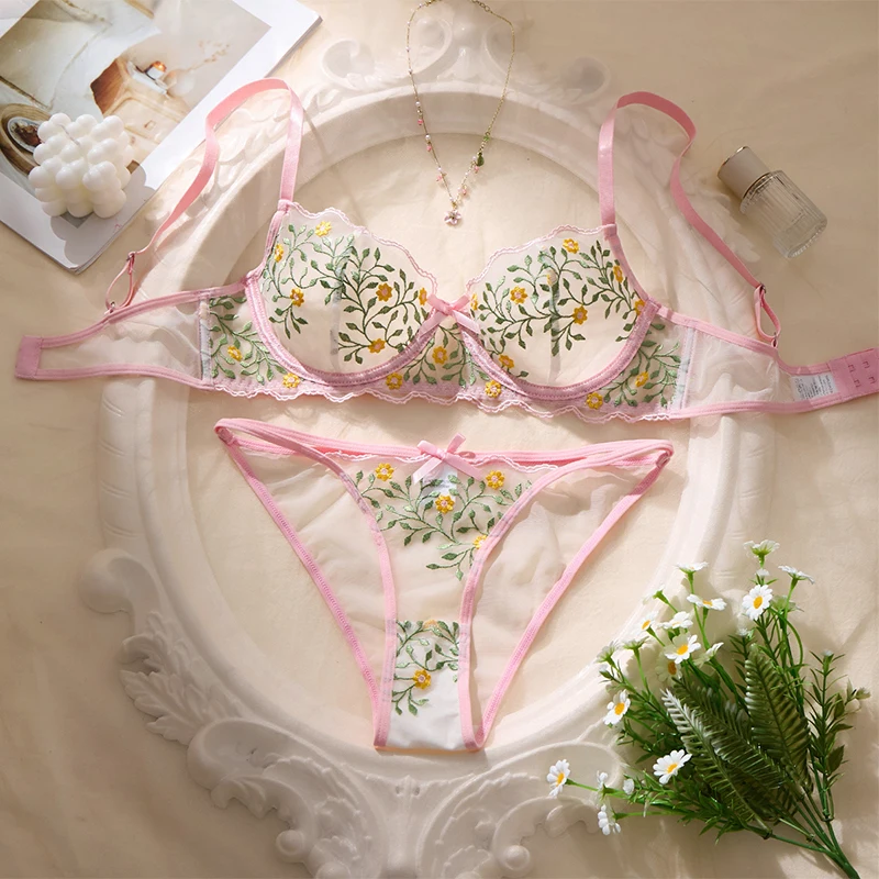 Sexy Girl Lingerie Set Pink Tulle Hot Lingerie Beautiful Floral Embroidery Bra and Panties Set Erotic Transparent Lace Underwear
Sexy Girl Lingerie Set Pink Tulle Hot Lingerie Beautiful Floral Embroidery Bra and Panties Set Erotic Transparent Lace Underwear