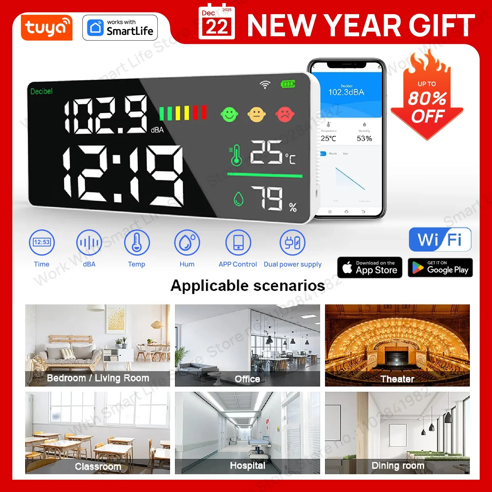 Tuya Smart WiFi шумомер-11-дюймовый светодиодный дисплей в режиме реального времени dB/температура/влажность/время, настенное/настольное крепление с сигнализацией для дома и класса
Tuya Smart WiFi шумомер-11-дюймовый светодиодный дисплей в режиме реального времени dB/температура/влажность/время, настенное/настольное крепление с сигнализацией для дома и класса