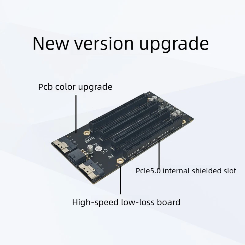 New PCIe4.0 x4x4x4x4 extension, transfer, extension, stand-alone SlimSAS 8654 to baseplate
New PCIe4.0 x4x4x4x4 extension, transfer, extension, stand-alone SlimSAS 8654 to baseplate