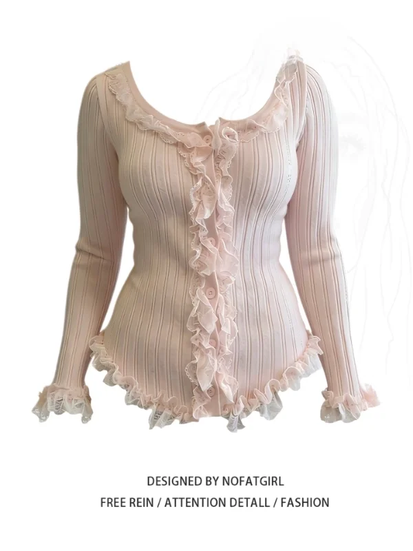 plus Size Women's Fashion Sweet Style Lace Trim Knitted Cardigan Slimming Base Layer Top Korean Style Long Sleeve Crew Neck
plus Size Women's Fashion Sweet Style Lace Trim Knitted Cardigan Slimming Base Layer Top Korean Style Long Sleeve Crew Neck