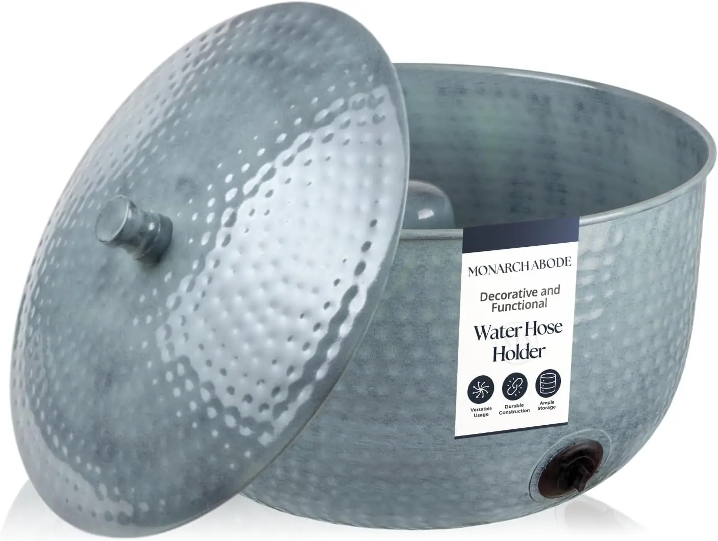 Decorative Garden Hose Holder with Lid, Patina Storage for Outdoor Use, 100 ft Water Hose Pot, Hand Hammered Metal with Drainage
Decorative Garden Hose Holder with Lid, Patina Storage for Outdoor Use, 100 ft Water Hose Pot, Hand Hammered Metal with Drainage