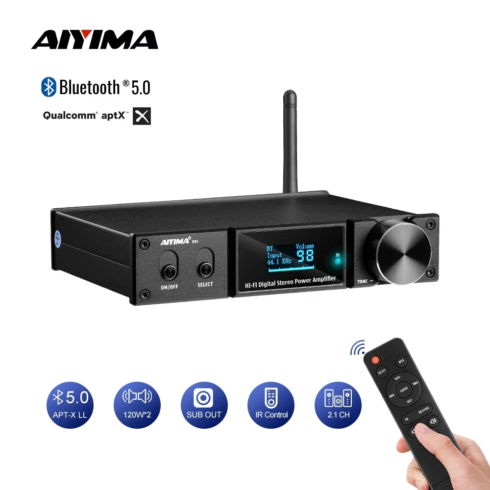 AIYIMA D05 Bluetooth 5,0 усилитель мощности 120Wx2 усилитель звука сабвуфер усилитель USB ЦАП OLED APTX 2.1 домашний кинотеатр 
AIYIMA D05 Bluetooth 5,0 усилитель мощности 120Wx2 усилитель звука сабвуфер усилитель USB ЦАП OLED APTX 2.1 домашний кинотеатр