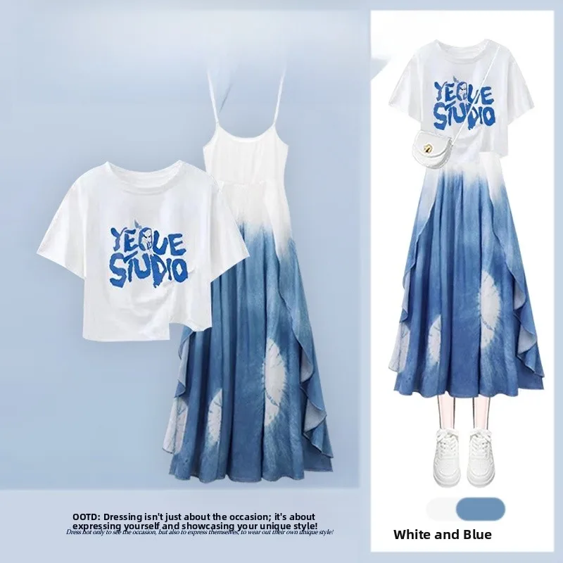 Summer New Women's Short Sleeve T-Shirt Tie Dye Dress Set Irregular Letter Print Comfortable Breathable Fashionable Outfit
Summer New Women's Short Sleeve T-Shirt Tie Dye Dress Set Irregular Letter Print Comfortable Breathable Fashionable Outfit