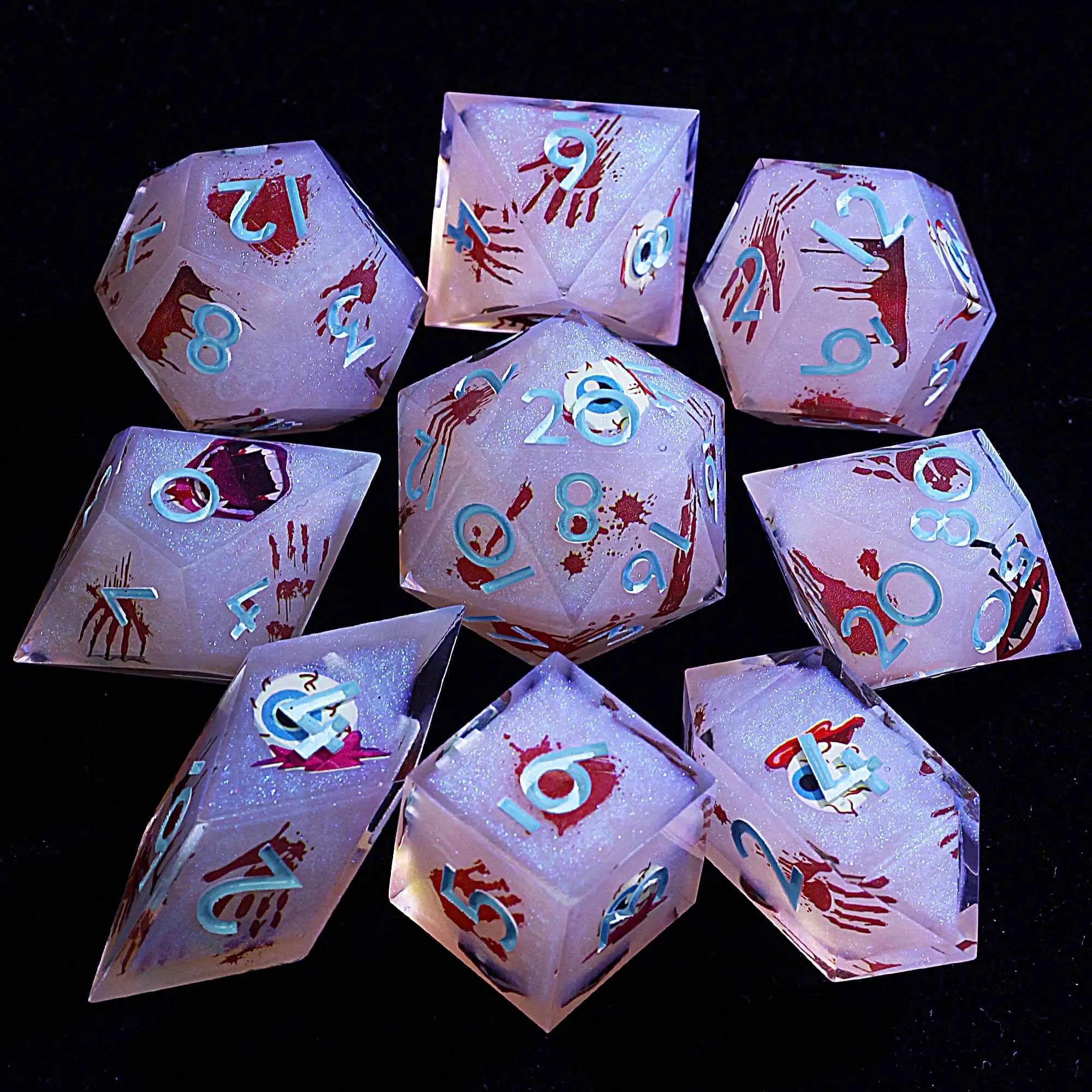 Halloween 9 Polyhedral Resin D&D Sets of Dice Eyeball Mouth Hand Print
Halloween 9 Polyhedral Resin D&D Sets of Dice Eyeball Mouth Hand Print