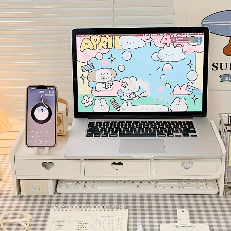 Wooden Heart-Shaped 3-Drawer Desktop Organizer Laptop Stand Space-Saving Storage Keyboard Heightening Base Home Office Monitor
Wooden Heart-Shaped 3-Drawer Desktop Organizer Laptop Stand Space-Saving Storage Keyboard Heightening Base Home Office Monitor