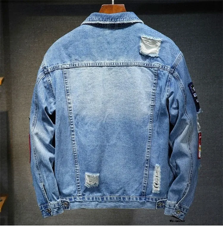 Men Brand Denim Jacket Streetwear Punk Motorcycle Ripped Print Cowboy Coats High Quality Casual Hole Loose Male Jeans Outwear 27 S02b9d24489ef490d8295240cddaec88aA