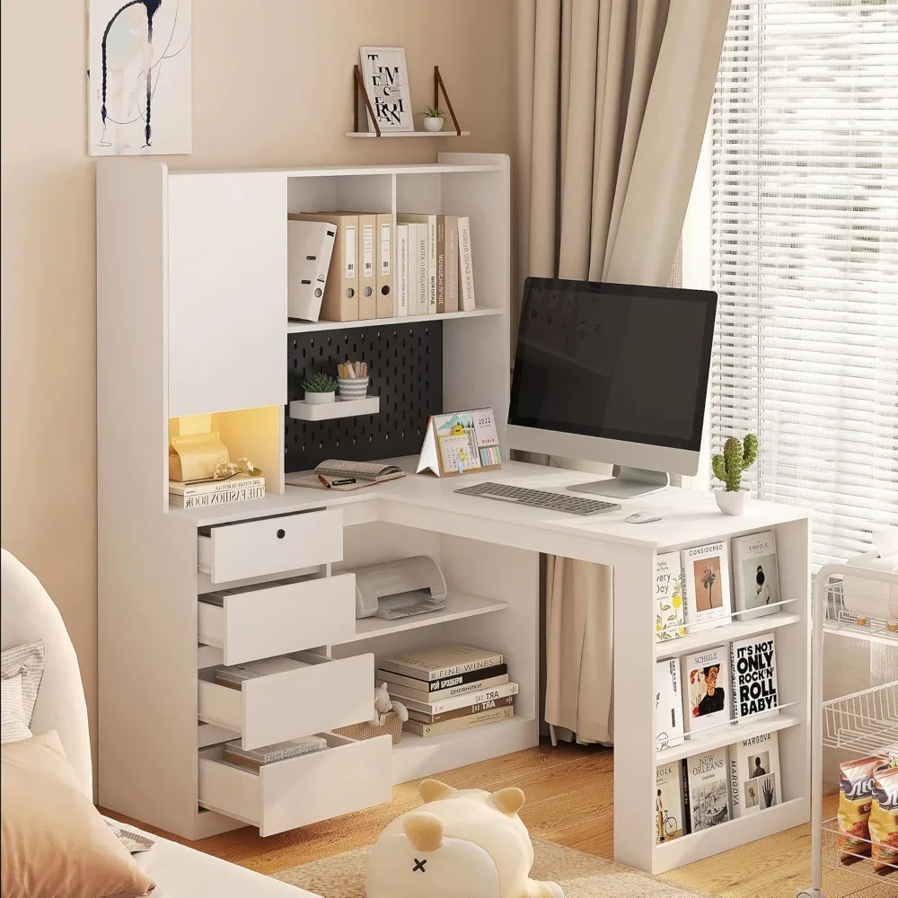 L Shaped Computer Desk with Hutch, Corner Computer Desk with Charging Station, Home Office Desk with Drawers, White, Customized
L Shaped Computer Desk with Hutch, Corner Computer Desk with Charging Station, Home Office Desk with Drawers, White, Customized