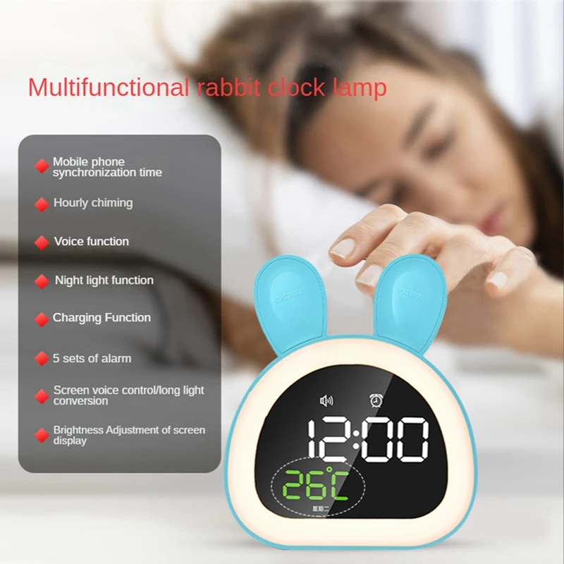 Rabbit LED Digital Alarm Clock Electronic LED Display Sound Control Cute Mute Night Lamp Desk Clock For Home
Rabbit LED Digital Alarm Clock Electronic LED Display Sound Control Cute Mute Night Lamp Desk Clock For Home