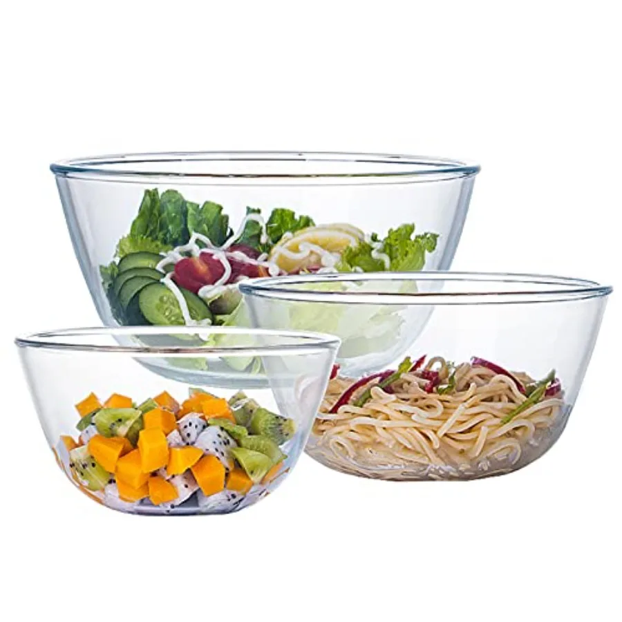 Glass Mixing Bowl Set for Baking 3-Piece Salad Bowl Set 1qt 2.5qt 4.2qt High Brosilicate Large Bowls for Kitchen Prepping Servi
Glass Mixing Bowl Set for Baking 3-Piece Salad Bowl Set 1qt 2.5qt 4.2qt High Brosilicate Large Bowls for Kitchen Prepping Servi