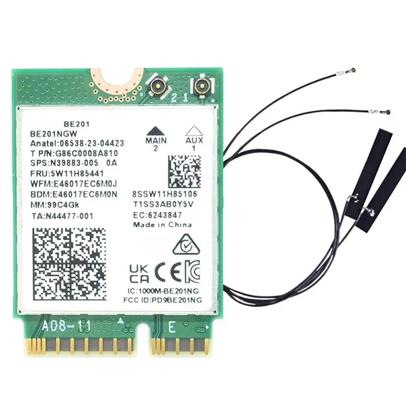 A29F-BE201 BE201NGW WIFI7 Card M.2 Cnvio3 8774Mbps Tri-Band BT5.4 Wireless WIFI Module For Win10/11 64-Bit With Antennas
A29F-BE201 BE201NGW WIFI7 Card M.2 Cnvio3 8774Mbps Tri-Band BT5.4 Wireless WIFI Module For Win10/11 64-Bit With Antennas