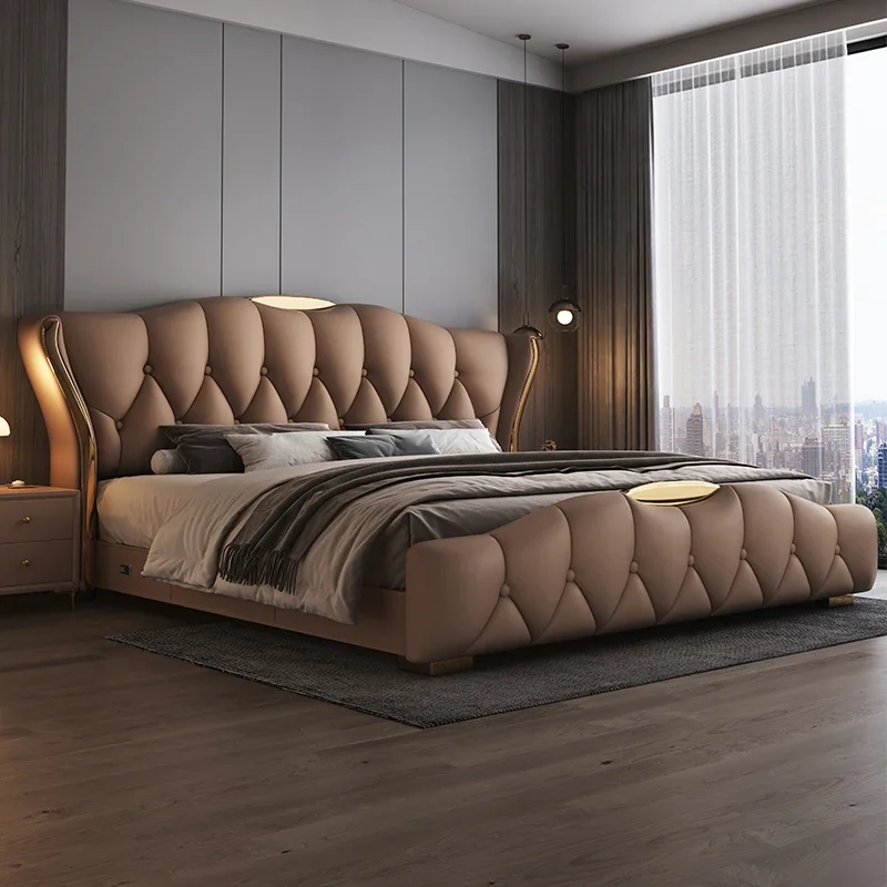 Modern Leather Double Bed Headboard Frame Cama De Casal King Bed 150X200cm Wood Shelve Luxury Modern Decor Bedroom Furniture
Modern Leather Double Bed Headboard Frame Cama De Casal King Bed 150X200cm Wood Shelve Luxury Modern Decor Bedroom Furniture