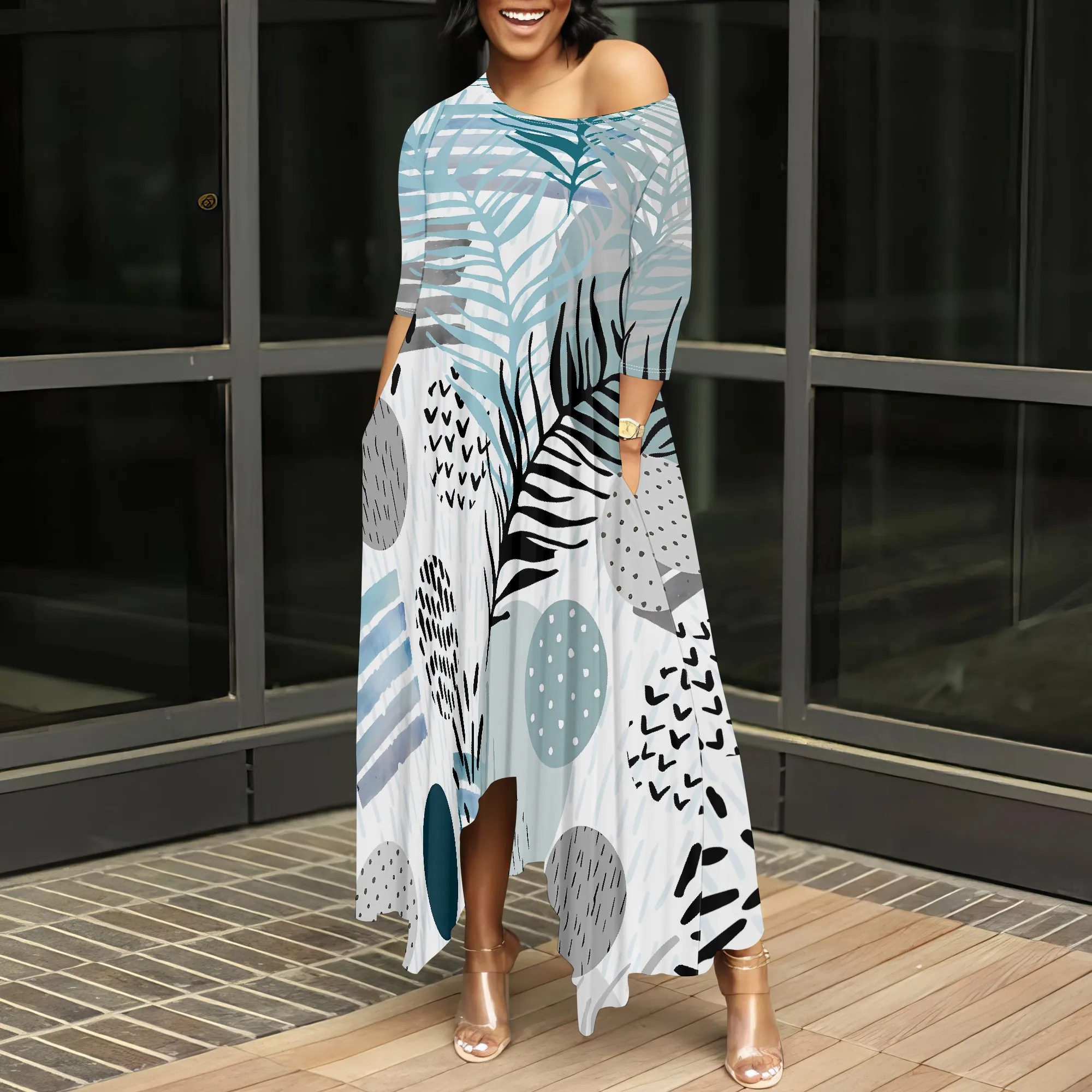 Blue Tropical Dot Print Off Shoulder Maxi Dress Women’s Summer Casual Loose Beachwear with Pockets
Blue Tropical Dot Print Off Shoulder Maxi Dress Women’s Summer Casual Loose Beachwear with Pockets