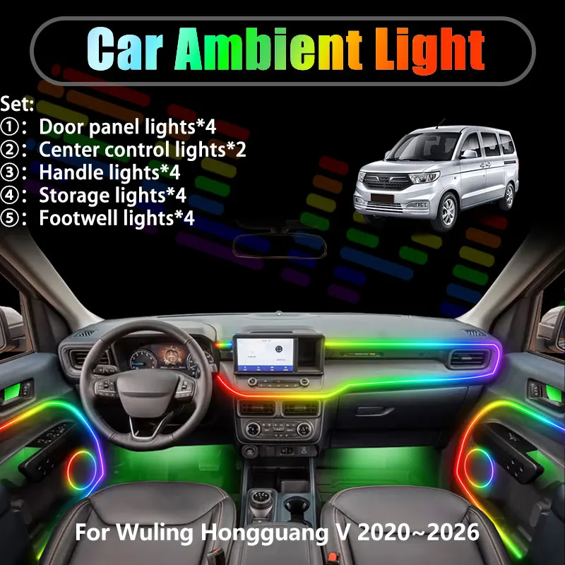 Для Wuling Hongguang V 2020~2026 CN110V 2/18 в 1: Комплект светодиодной подсветки салона и багажника USB RGB с эффектом потока
Для Wuling Hongguang V 2020~2026 CN110V 2/18 в 1: Комплект светодиодной подсветки салона и багажника USB RGB с эффектом потока