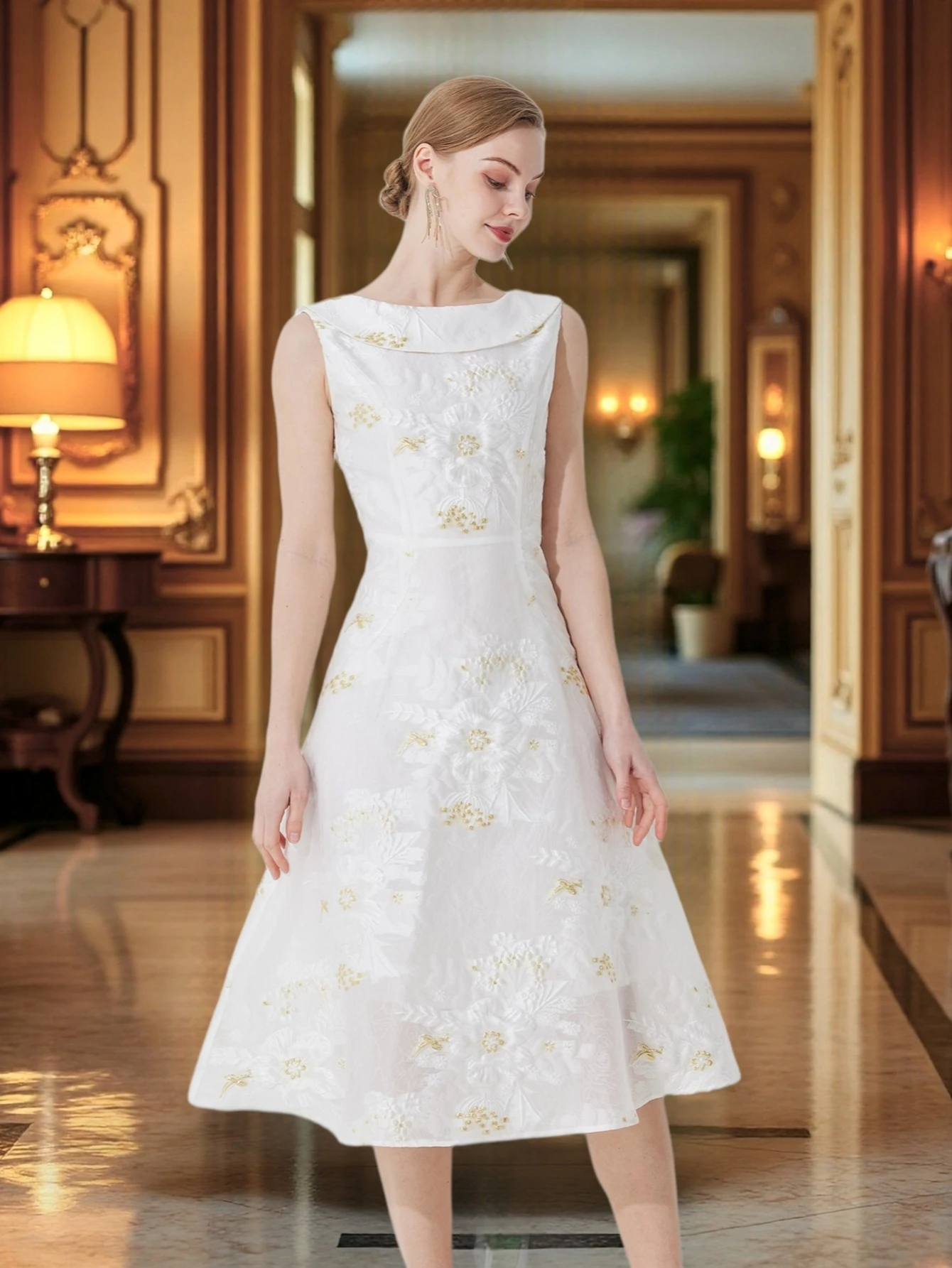 French elegant white jacquard dress 2026 new arrival vintage lapel waist cinched A-line dress banquet wedding guest gown
French elegant white jacquard dress 2026 new arrival vintage lapel waist cinched A-line dress banquet wedding guest gown