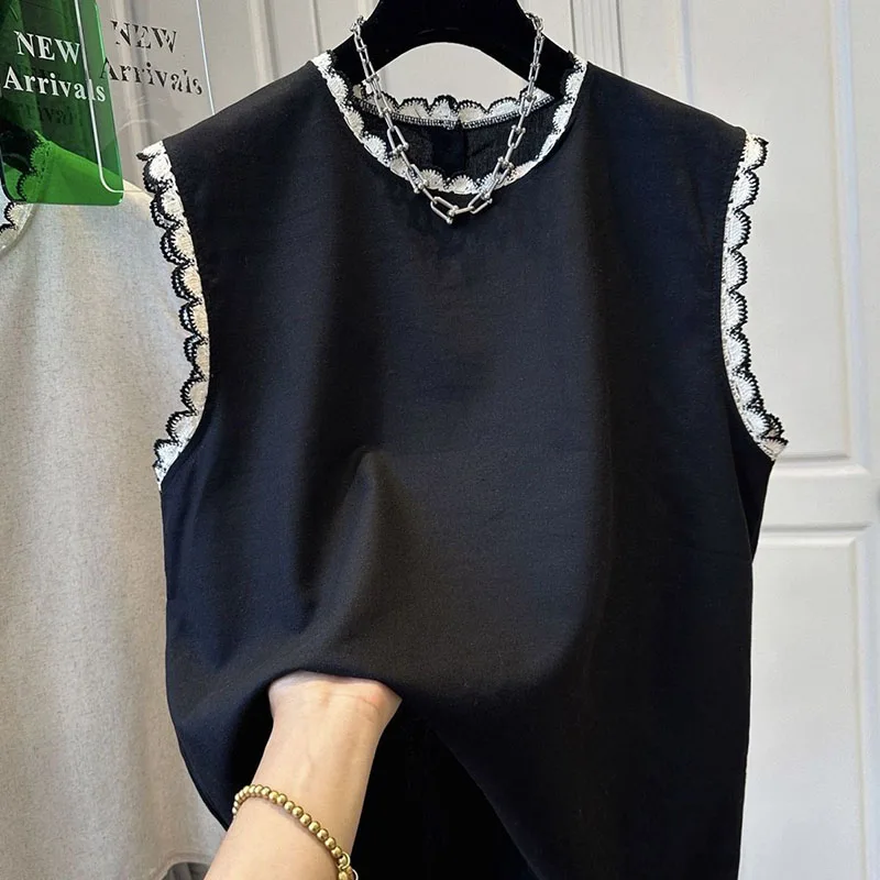 Fashion O-Neck Button Solid Color Lace Tanks T-Shirt Female Clothing Summer New Loose Sleeveless Chic Tops Korean Tee Shirt
Fashion O-Neck Button Solid Color Lace Tanks T-Shirt Female Clothing Summer New Loose Sleeveless Chic Tops Korean Tee Shirt