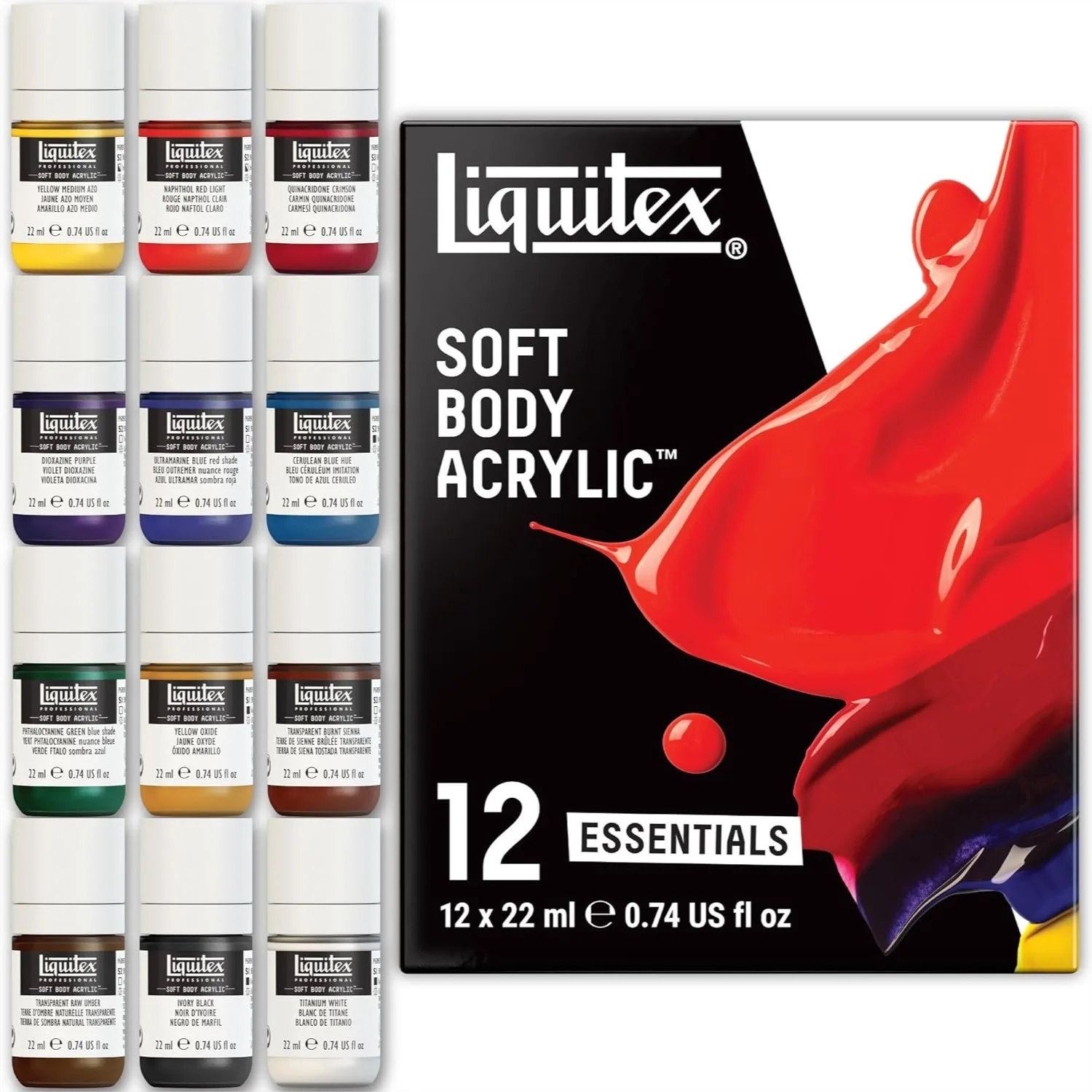 Soft Body Acrylic Paint Set 12 x 22ml Low Viscosity Highly Pigmented for Canvas Art with Satin Finish
Soft Body Acrylic Paint Set 12 x 22ml Low Viscosity Highly Pigmented for Canvas Art with Satin Finish