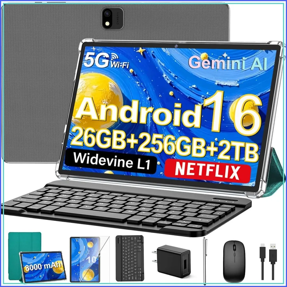 Android 16 Tablet with Keyboard, 2026 10 inch, 26GB+256GB+2TB Expand, 8-Core, 8000mAh, 5G WiFi, GMS, 2 in 1 Tablet with Case/Mouse/Stylus (Green Case)
Android 16 Tablet with Keyboard, 2026 10 inch, 26GB+256GB+2TB Expand, 8-Core, 8000mAh, 5G WiFi, GMS, 2 in 1 Tablet with Case/Mouse/Stylus (Green Case)