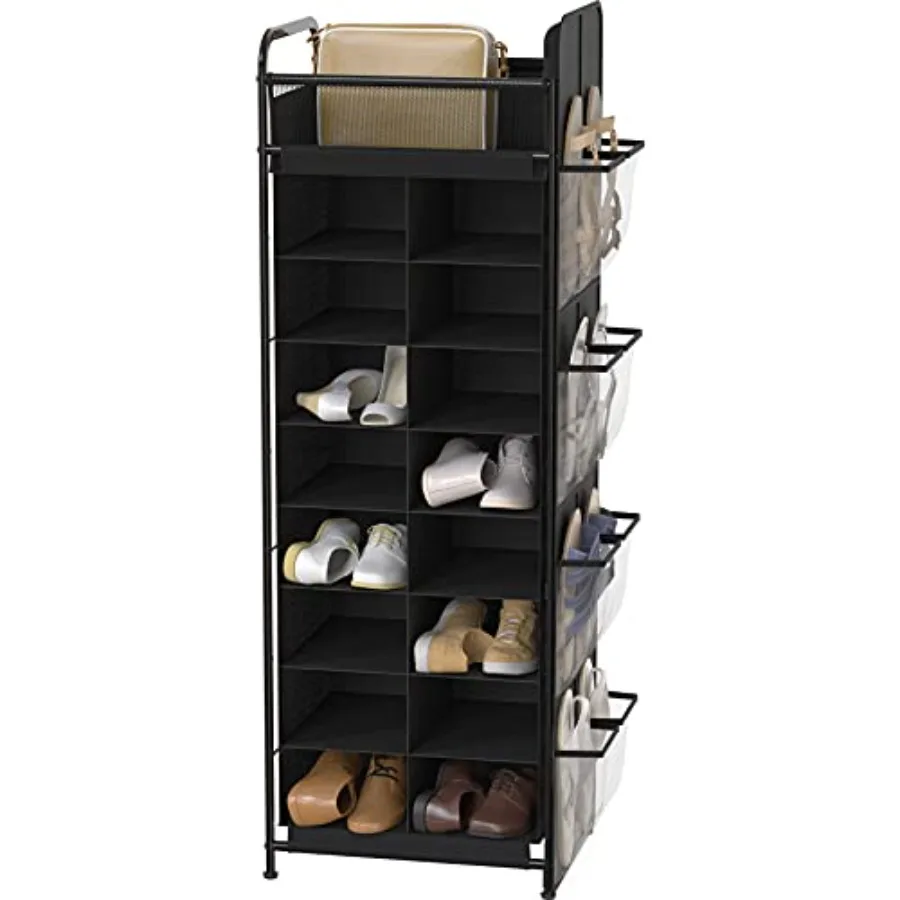 16 Cube Shoe Stand Tower Rack 8 Tier with Top Shelf and Side Hanging Pockets
16 Cube Shoe Stand Tower Rack 8 Tier with Top Shelf and Side Hanging Pockets