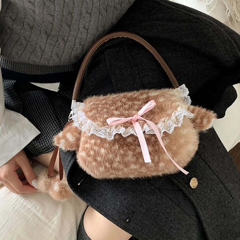 Japanese Style Furry Deer Ribbon Plush Underarm Shoulder Bag Mori Girl Elk Fluffy Purse Women Winter Cute Handbag
Japanese Style Furry Deer Ribbon Plush Underarm Shoulder Bag Mori Girl Elk Fluffy Purse Women Winter Cute Handbag