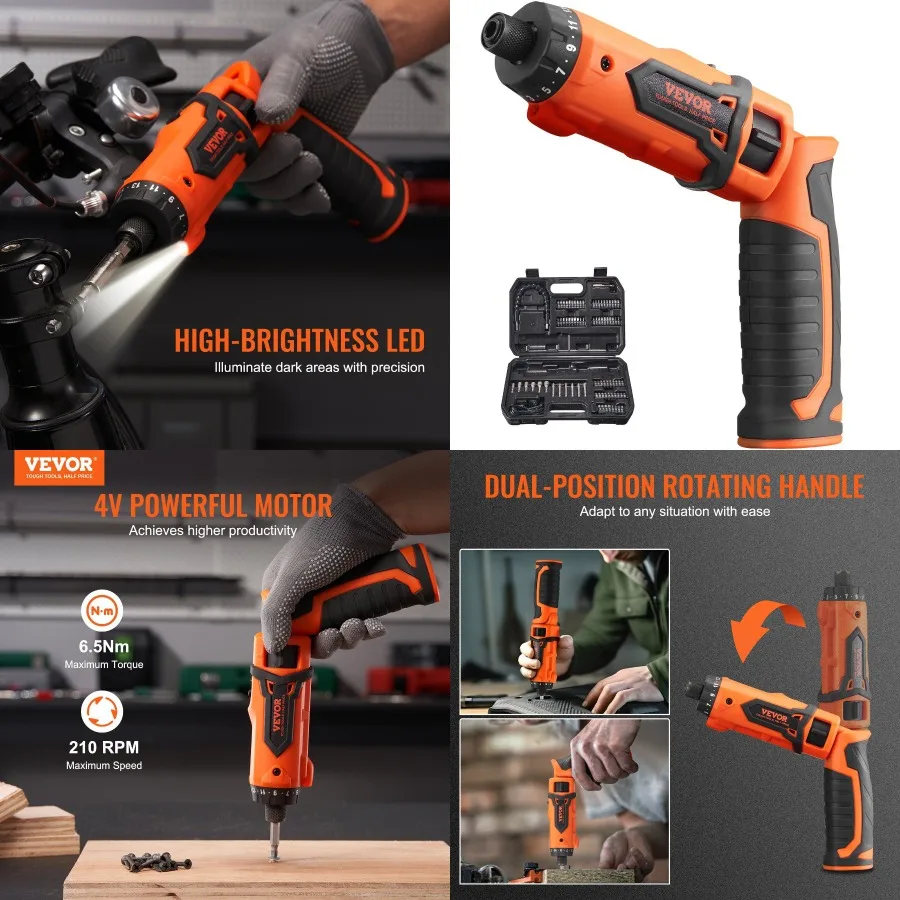 VEVOR Cordl Screwdriver 4V 7Nm Electric Screwdriver Rechargeable Set with 11 Acssory Kit and Charging Cable Light Dual Positio 
VEVOR Cordl Screwdriver 4V 7Nm Electric Screwdriver Rechargeable Set with 11 Acssory Kit and Charging Cable Light Dual Positio