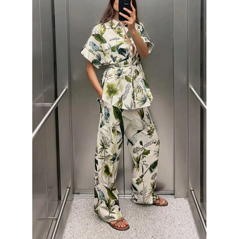 Новый весенний повседневный принт ort Sve irt с отложным воротником и высокой талией, прямые брюки, комплект Faion, женская одежда премиум-класса 
Новый весенний повседневный принт ort Sve irt с отложным воротником и высокой талией, прямые брюки, комплект Faion, женская одежда премиум-класса