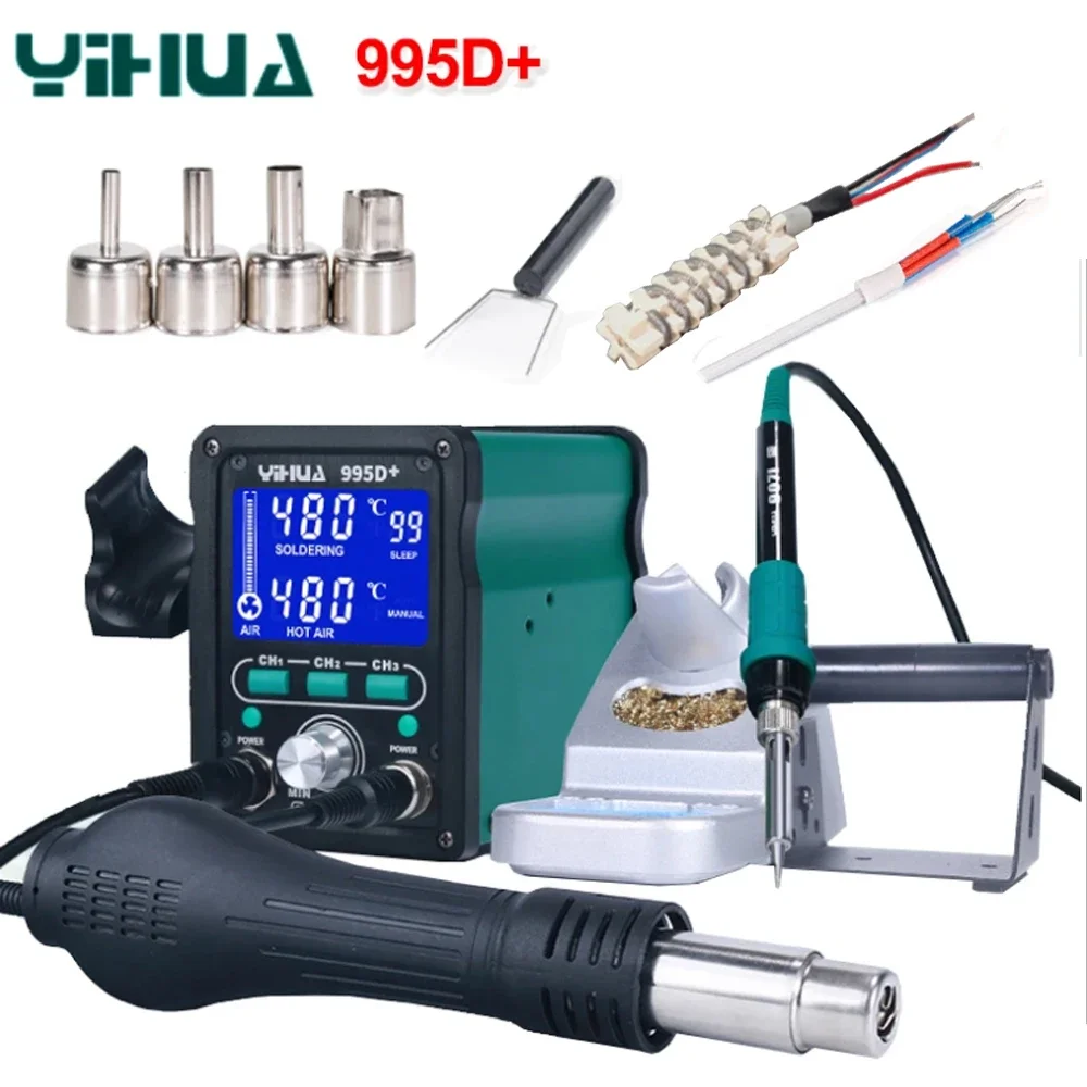 YIHUA 750W 995D+ LED Digital Soldering Station Hot Air Gun Rework Station 110W Electric Soldering Iron For Phone PCB IC SMD BGA
YIHUA 750W 995D+ LED Digital Soldering Station Hot Air Gun Rework Station 110W Electric Soldering Iron For Phone PCB IC SMD BGA