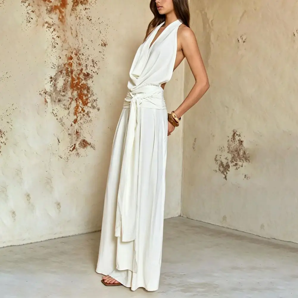 Elastic Jumpsuit Halter Jumpsuit for Women Cowl Neck Wide Leg Rompers Tie Waist Backless Summer One Piece Outfit Comfortable
Elastic Jumpsuit Halter Jumpsuit for Women Cowl Neck Wide Leg Rompers Tie Waist Backless Summer One Piece Outfit Comfortable