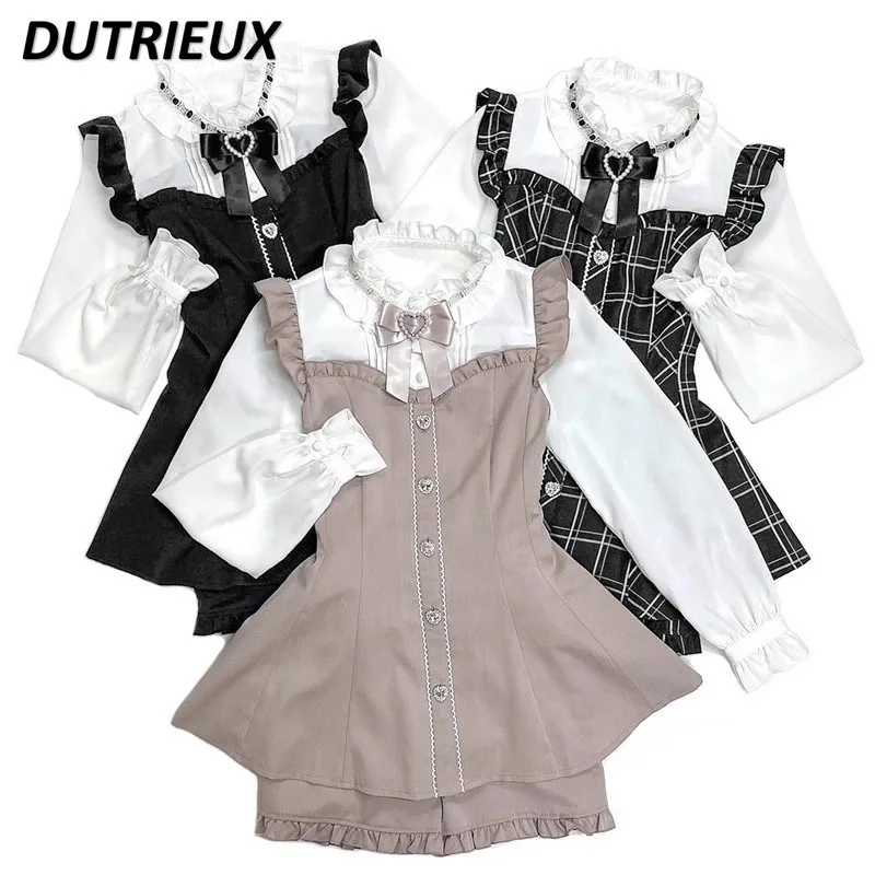 Japanese Sweet Lady Butterfly Bow Tie Waist-Controlled Slimming Long Sleeve Shirt Fake Two-Piece Short Dress and Base Shorts Set
Japanese Sweet Lady Butterfly Bow Tie Waist-Controlled Slimming Long Sleeve Shirt Fake Two-Piece Short Dress and Base Shorts Set