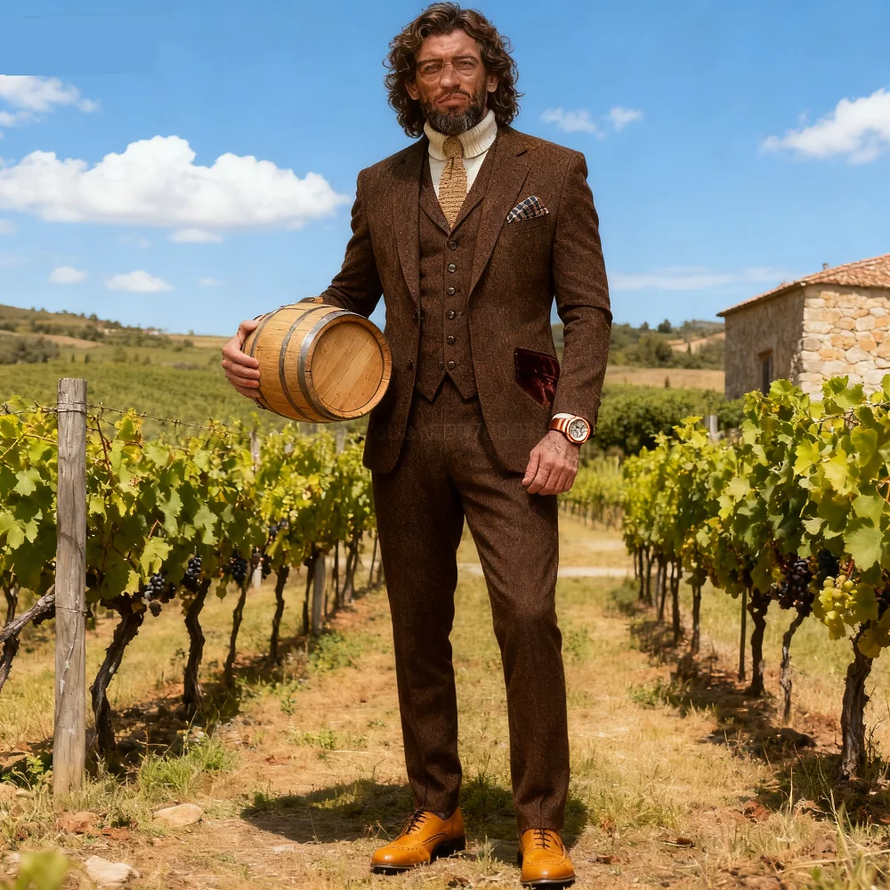 Men's Herringbone Slim Fit 3-Piece Tweed Smoking Suit Casual Formal Business Ternos Wedding Blazer Pants Vest Wool Blend
Men's Herringbone Slim Fit 3-Piece Tweed Smoking Suit Casual Formal Business Ternos Wedding Blazer Pants Vest Wool Blend